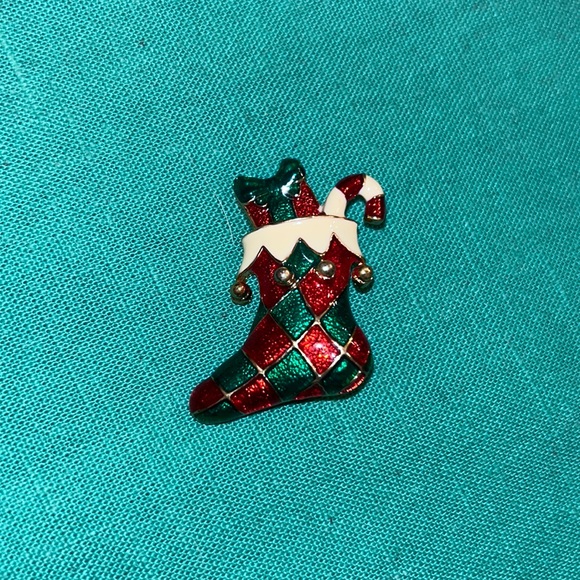 Vintage Christmas Stocking Pin Brooch Broach Women Jewelry‎ Gold - Picture 2 of 3